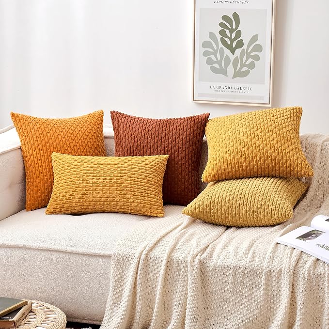 MIULEE Fall Decorative Throw Pillow Covers 20x20 Burnt Textured Corduroy | Terracotta Pack of 2 Striped Pillow Covers Modern Farmhouse Autumn Home Decor for Couch Bed Sofa Living Room