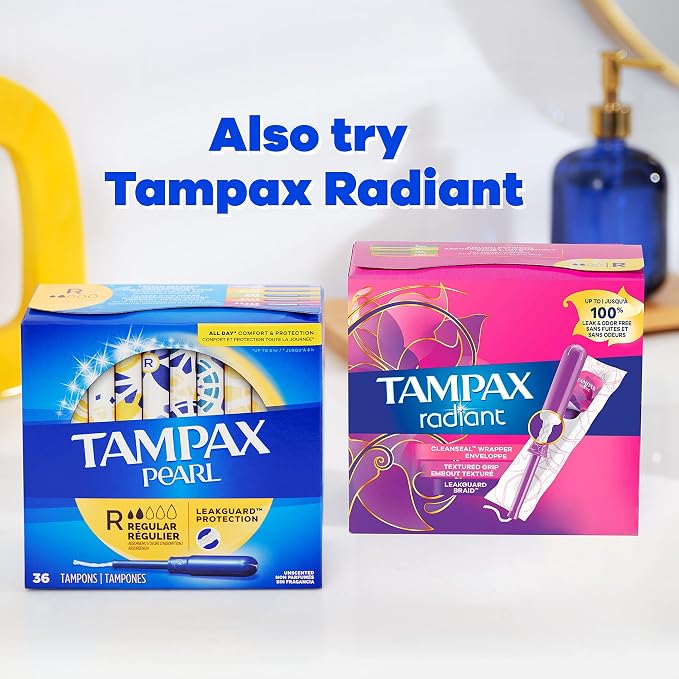 Tampax Pearl Tampons Trio Pack, Super/Super Plus/Ultra Absorbency with BPA-Free Plastic Applicator and LeakGuard Braid, Unscented, Blue, 34 Count (Pack of 2)