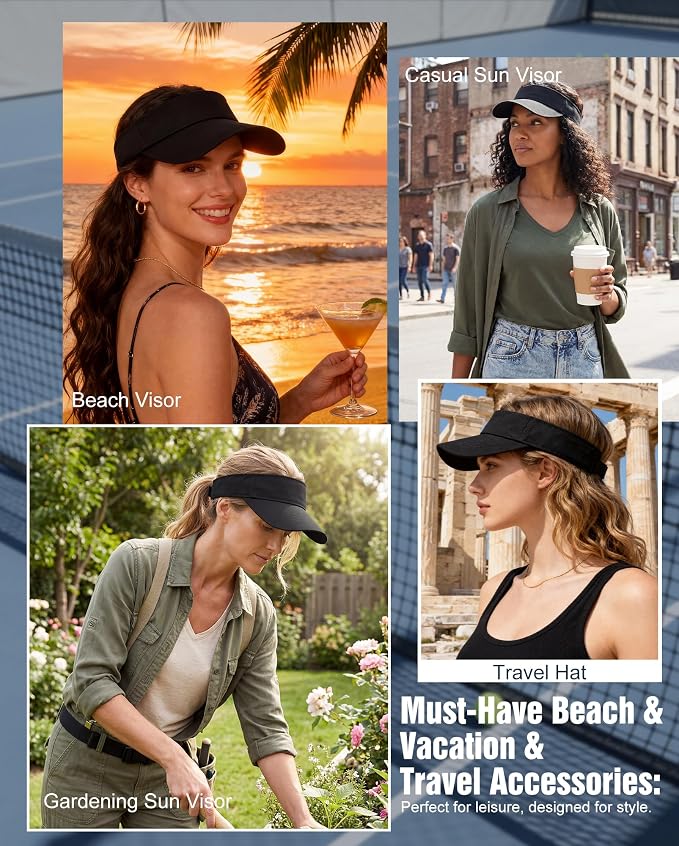 Zando 3.2" Structured Brim Visor Hats for Women, UPF 50+, Golf/Tennis | 3.2"Structured Brim Adds Sun Coverage, Steady View, Quick-dry Sweatband, Open-Top Ponytail Fit, Adjustable Fit & Lightweight