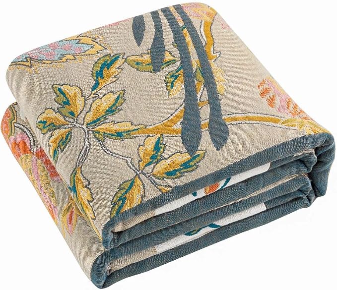 XIBLC Boho Blanket, 100% Cotton Farmhouse Decorative Throw Blanket, 80"x90" Reversible Bohemian Throw Blanket, Brown All Season Muslin Breathable Woven Blankets Quilt