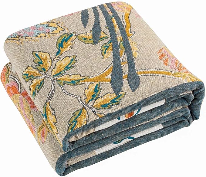 XIBLC Boho Blanket, 100% Cotton Farmhouse Decorative Throw Blanket, 90"x98" Reversible Bohemian Throw Blanket, Brown All Season Muslin Breathable Woven Blankets Quilt