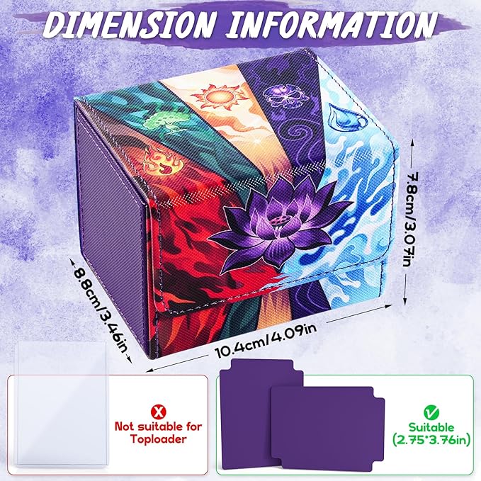 UAONO Card Deck Box for MTG, Trading Cards Storage Box Holds 120+ Sleeved Commander Deck, PU Leather Card Box Suits TCG Magic with 2 Dividers (Black,Lotus)