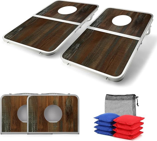 Portable Cornhole Board Set with Aluminum Alloy Edging,2x1.3ft Foldable Corn Hole Games for Adults and Family with 8 Bean Bags for Outdoor Backyard Travel Tailgate Camping