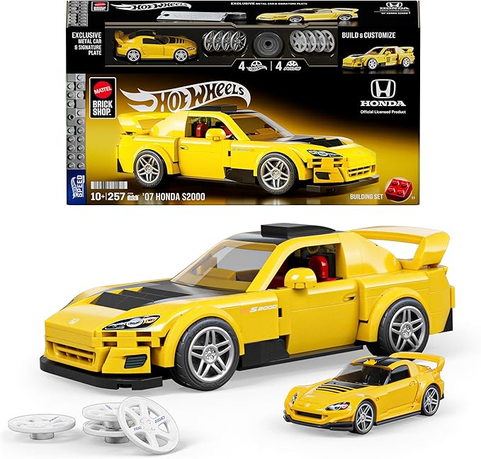 Mattel Brick Shop Hot Wheels Speed Series Building Set, '07 Honda S2000 with 257 Pieces, Realistic Details and Custom Decals, Adult Collectors and Kids Ages 10+