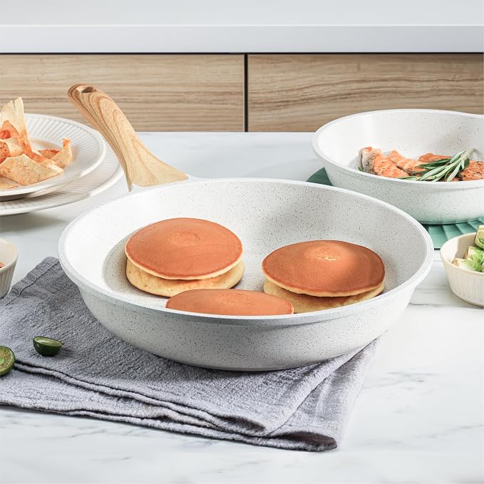 SENSARTE Nonstick Ceramic Frying Pan 12-Inch, Healthy Non Toxic Skillet, Induction Compatible Omelet Pan with Heat Resistant Handle, PFAS-Free, White