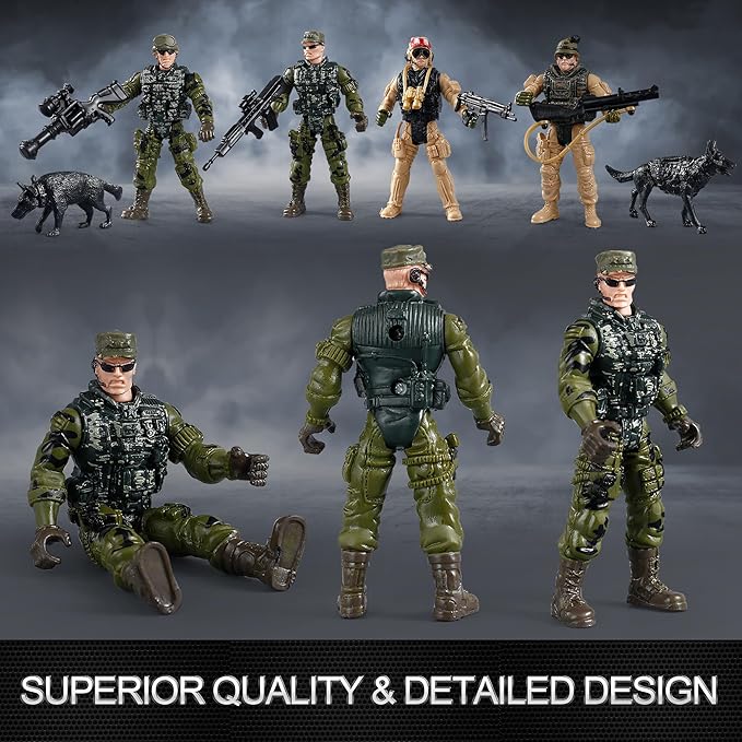 US Army Men Action Figures Play Set,Toy Soldiers with Military Weapons Accessories for Kids Boys