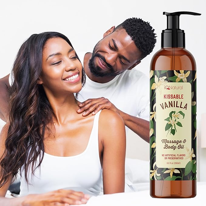 Edible Massage Oil Safe for Genitals - Warming Massage Oil for Date Night, Couples Intimacy - Flavored Edible Body Oil Safe for Private Area, Vanilla 8oz