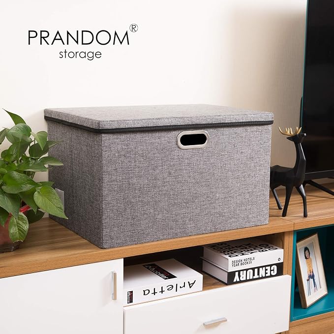 Extra Large Collapsible Storage Bins with Lids [5-Pack] Linen Fabric Foldable Storage Baskets Boxes Organizer Containers Cube with Cover for Bedroom Closet Office Nursery (22.8x15.75x13.8)