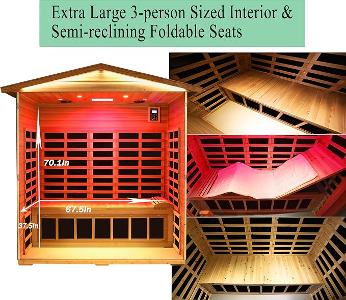 LTCCDSS Full Spectrum Ultra-Low EMF Outdoor Sauna 3-Person, Red Cedar Far Infrared Saunas for Home, Near&Mid-IR Light, EMF 0.1-3mG, Bluetooth & Chromotherapy