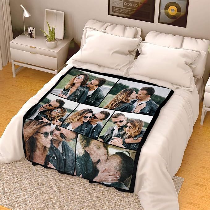 ICELIETE Custom Blanket with Picture Customized Fleece Photo Blanket for Couples Gifts Personalized Blankets and Throws Christmas Valentines Day Gifts for Boyfriend Girlfriend