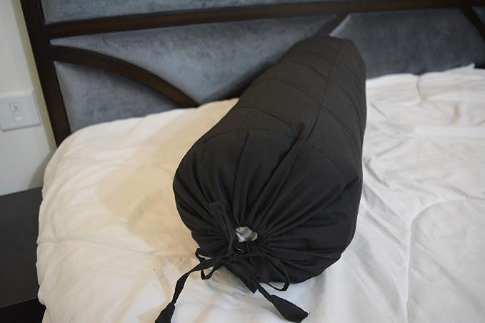 Saffron Quilted Bolster Pillow Cover (Black, 8" Diameter x24 Long (20 cm x 60 cm))