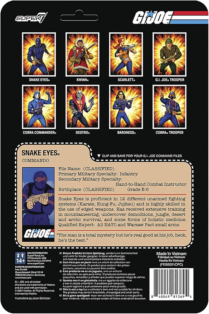 Super7 G.I. Joe Snake Eyes - 3.75" G.I. Joe Action Figure with Accessory Classic Cartoon Collectibles and Retro Toys