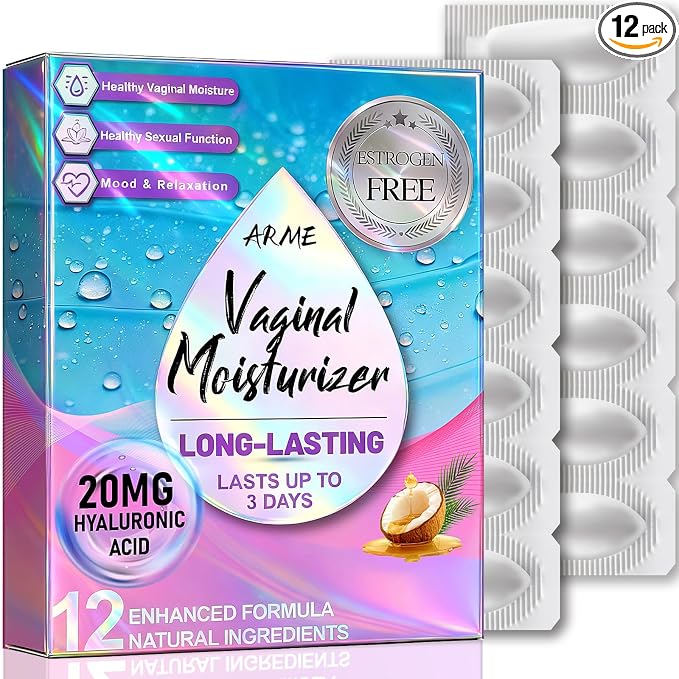 ARME 20MG Hyaluronic Acid Vaginal Moisturizers Suppositories + Coconut Oil&VE 72-Hour for Vaginal Dryness from Menopause, Surgery Hormone-Free Best Vaginal Dryness Products 1-Month Supply (12 Inserts)