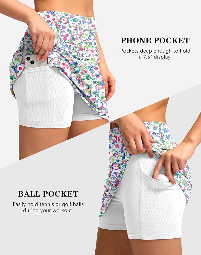 Women's Golf Skirts Skort 4 Side Pockets High Waisted Stretchy Tennis Skirt | Silky Soft, Lightweight, Breathable, Built-in Mesh Shorts, High Waisted, Elastic waistband, Moisture-Wicking, Athletic