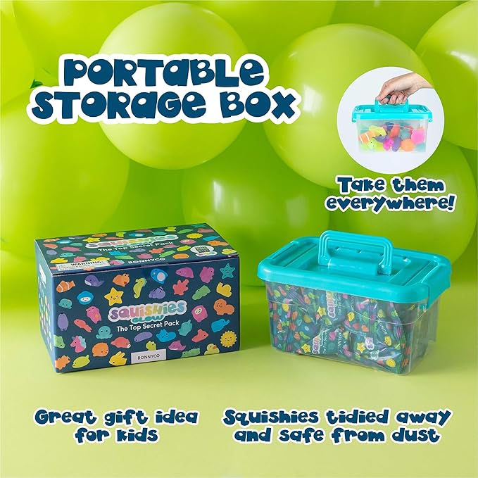 Mochi Squishy Toys Bulk for Kids Party Favors Pack 40 - BONNYCO | Goodie Bags Stuffers for Kids with Glow in the Dark | Return Gifts Birthday Party, Squishy Fidget Toys Pinata Stuffers Birthday Kawaii