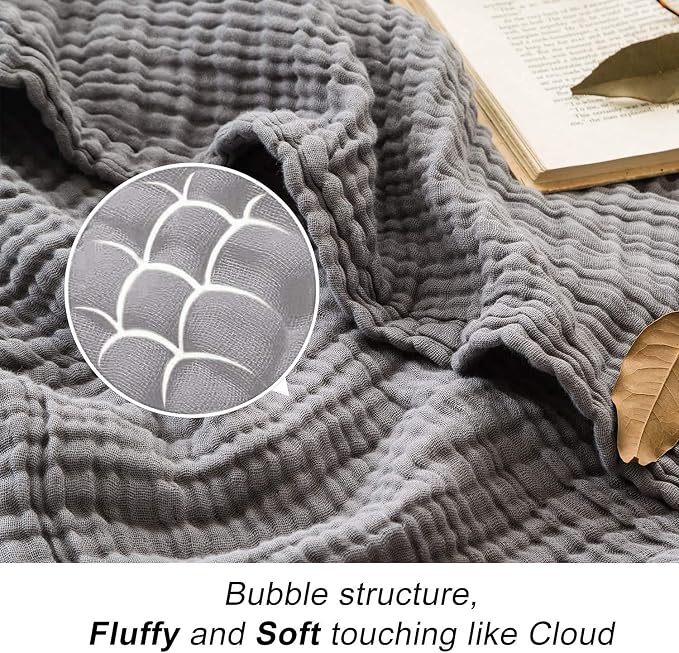 EMME Muslin Blankets for Adults Throw Blanket for Couch Breathable Gauze Soft Lightweight Airy Grey Twin 60" x 80"