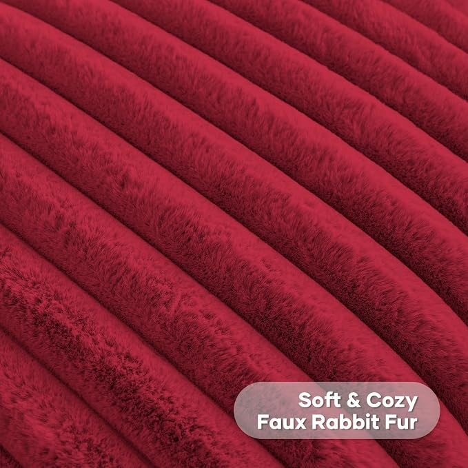 FUTEI Pack of 2 Faux Fur Throw Pillow Covers 18x18 Inch, Retro Red | Fluffy Faux Rabbit Fur Front/Premium Velvet Back,Hidden Zipper,Machine Washable,Non-Shedding,Colorfast,Insert Not Included.