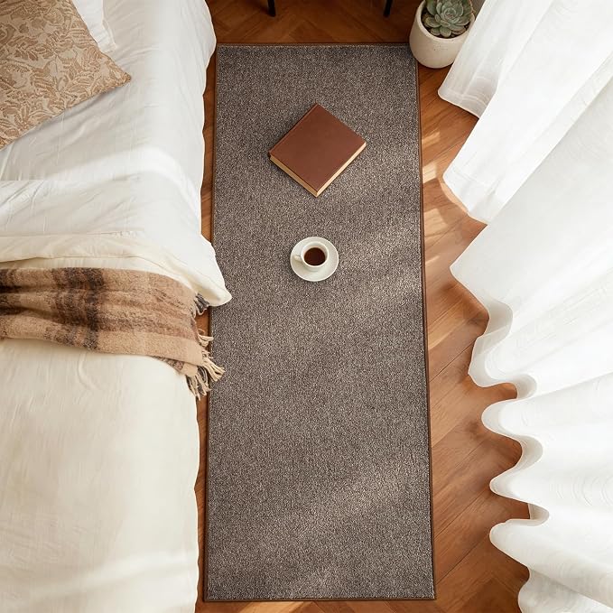 FinRèc 2x6 Washable Runner Rugs for Kitchen Hallway Bedroom, Low Pile Thin Rug Solid Color, Non-Slip Carpet Indoor for Home Decor (Brown/White)