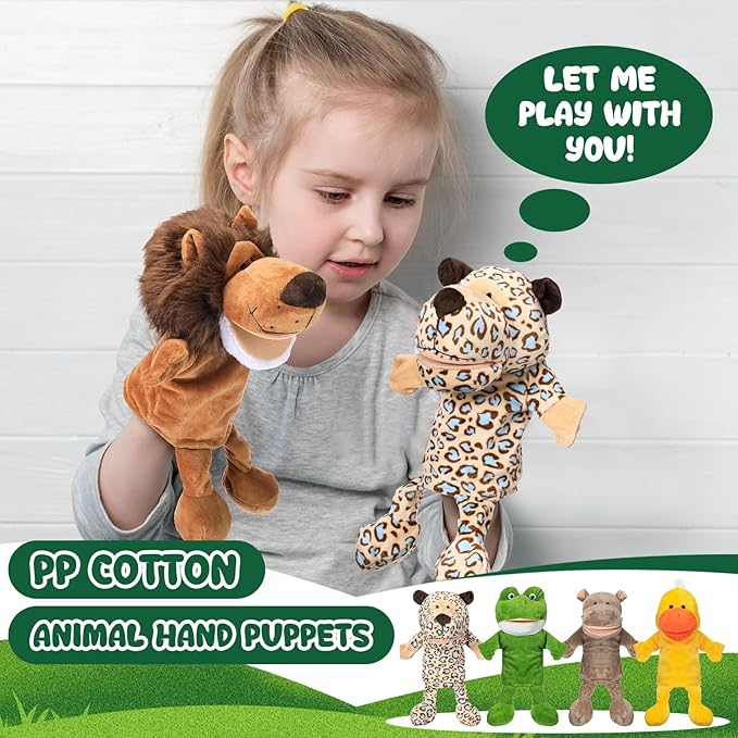 Wettarn 10 Pcs Animal Hand Puppets 12 Inch Soft Plush Plush Puppets Lion Orangutan Giraffe Tiger Pig Elephant Hand Puppets for Boys and Girls Storytelling, Teaching, Role Playing(Fresh Style)