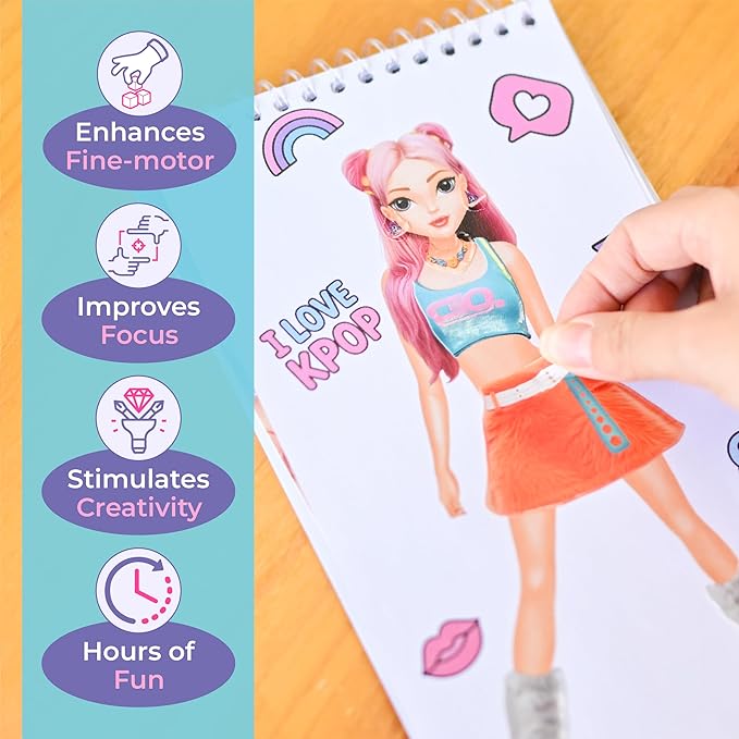 Sticker Dress up K-Pop - Sticker Activity Book for Kids. Learn Girls Fashion Design with Stickers and Guides for Kids 5 and up. Little Designer Creativity Book. K-Pop Singer Performance