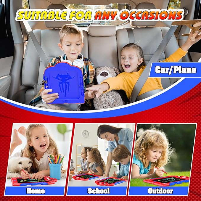 LCD Writing Tablet for Kids: Spidolapse Colorful Doodle Board & Drawing Pad Travel Toys for 3 4 5 6 7 8 Year Old Boys Girls Toddler Christmas Birthday Gifts for Kid Age 4-6 Road Trip Activities