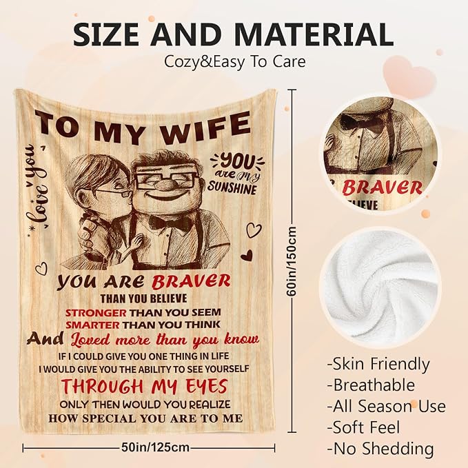 Anniversary Romantic Gifts for Women, To My Wife Blanket from Husband | Birthday Gifts for Wife - I Love You Gift for Her - Christmas Valentines Mothers Day Gift Ideas - Wife Blanket 50"x60"