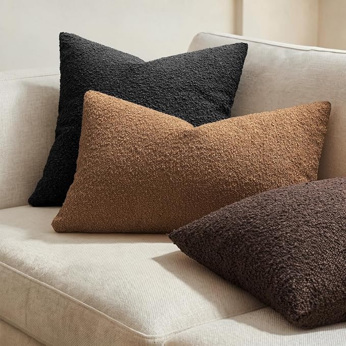 MIULEE 24x24 Decorative Euro Sham Boucle Couch Pillow Covers Black | Set of 2 Textured Neutral Throw Pillow Covers, Accent Solid Pillowcases, Sofa Living Room Home Decor