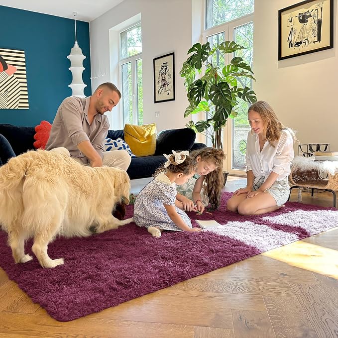 OLANLY 2x5 Machine Washable Runner Rugs for Hallway, Soft Fluffy Shaggy Bedside Rugs for Bedroom, Living Room, Indoor Floor Carpet for Kids Girls Boys, Nursery Rooms, Home Decor Aesthetic, Burgundy