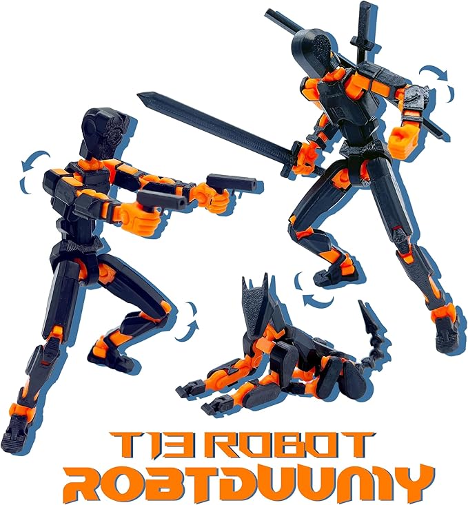 T13 Action Figure Set (Assembly Completed),Dummy 13,Titan 13 Action Figures,3D Printed Toys Multi-Jointed Movable (Black/Orange)