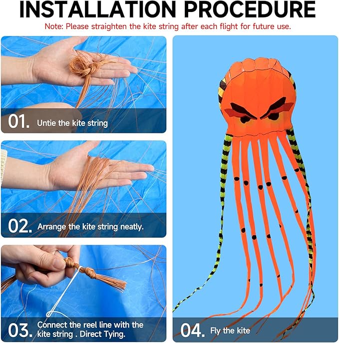 Kites for Adults Giant Octopus Kite 26ft for Outdoor Fun Large 3D Kite with Reel for Beach, Park, and Family Gatherings - Durable Design Easy to Fly