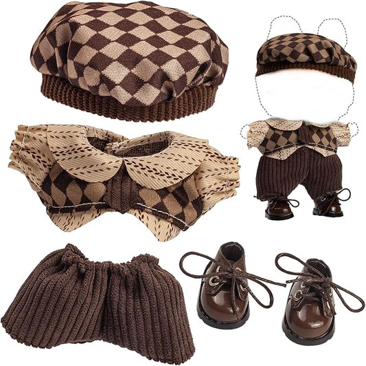 4-Piece Doll Clothes Set – Compatible with 5.9–6.7 inch (15–17cm) Dolls – Outfit with Hat, Shirt, Shorts & PVC Shoes – Accessories Only (Chestnut Brown)