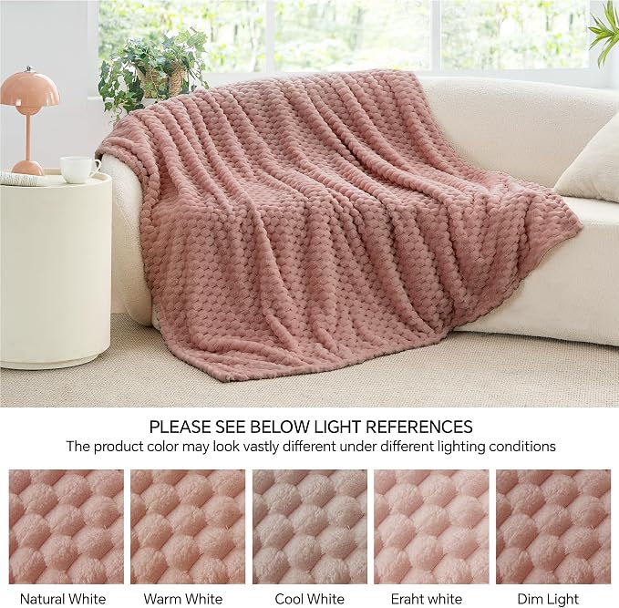 BEDELITE Dusty Pink Twin Blanket for Couch, Soft Cozy Gift for Women, 60*80 | 3D Jacquard Decorative Fleece Blanket, Super Soft Plush Throws, Cute Birthday Gift for Women & Men, Suitable for All Seasons
