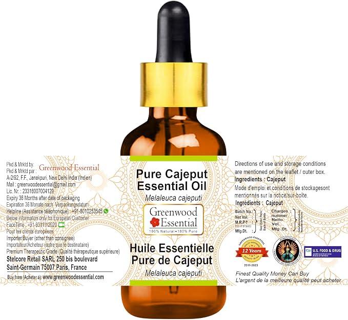 Greenwood Essential Pure Cajeput Essential Oil (Melaleuca cajeputi) with Glass Dropper Steam Distilled 5ml (0.16 oz)