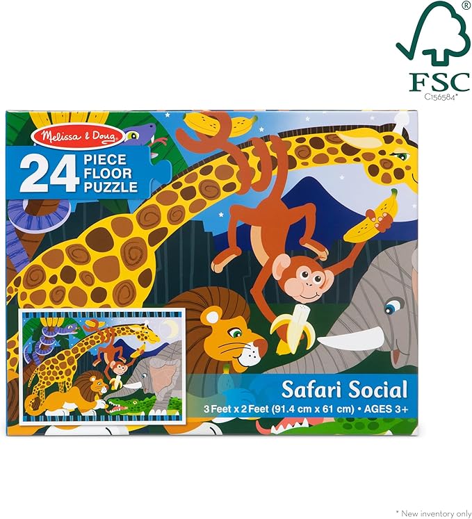 Melissa & Doug Safari Social Jumbo Floor Puzzle (24 Pieces, 2 x 3 Feet), Jigsaw Puzzle for Preschoolers and Kids Ages 3+ - FSC Certified