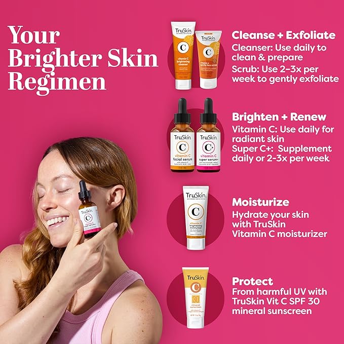 TruSkin Vitamin C Super Serum for Face - Five Skin Benefits in One Serum with Vitamin C, Retinol, Niacinamide, Hyaluronic Acid & Squalane - Brighten, Firm & Smooth the Look of Skin, 2 Fl Oz