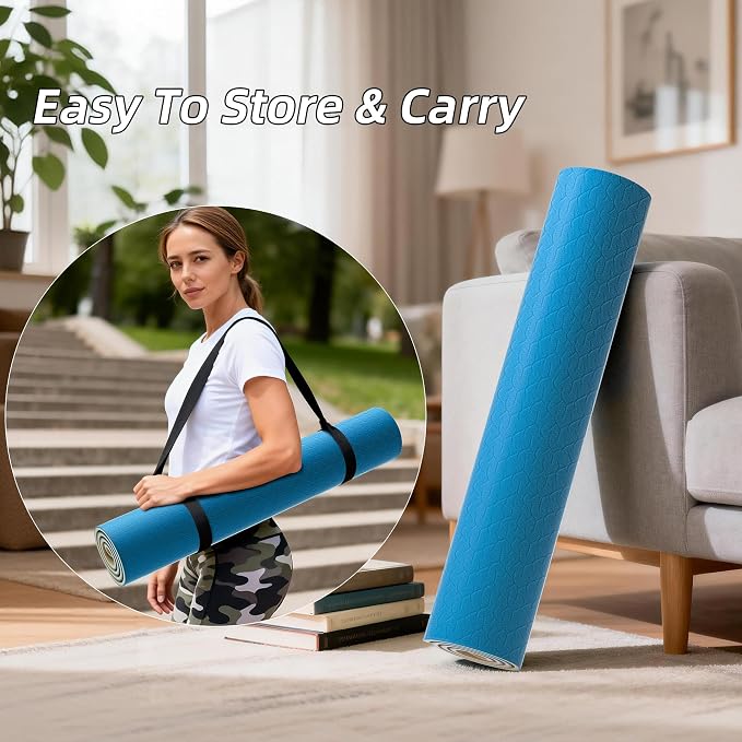 HAHE Wide Yoga Mat 72"x32"x0.4" Thick Pilates Mat with Carrying Strap