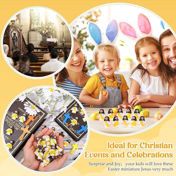 Bememo 300 Pcs Little Jesus Figures Bulk Original Design Mini Pocket Jesus Toys Rubber Figurine to Hide and Seek Religious Party Favors Sunday School Craft Baptism Gifts(Yellow)