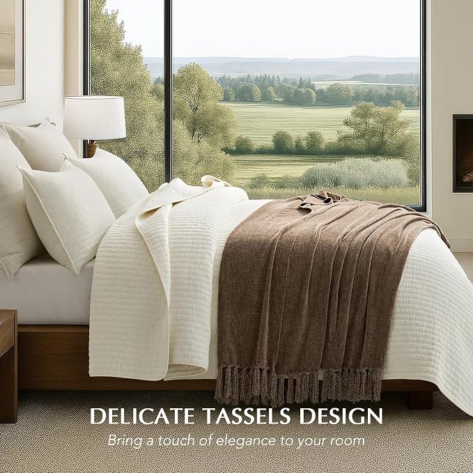 Chenille Knit Throw Blanket for Couch, 60"x80", Mocha Brown | Cozy Plush Fuzzy Knittd Throw with Tassels, Lightweight, Decorative, Farmhouse Decor, Ideal for Bed Sofa Gift, All Seasons