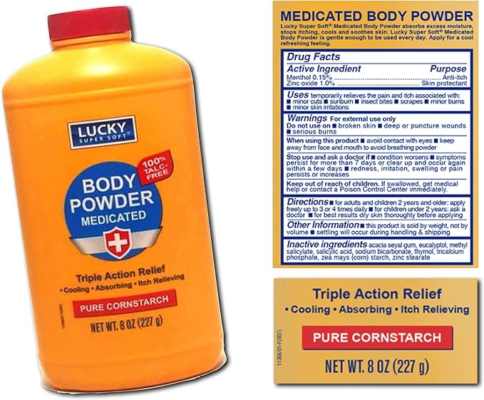 2 pc Body Powder Medicated 8 oz | Triple Action Relief 100% Talc-Free | Body Powder for Body Odor Sweat & Moisture | Medicated Protecting Powder | Anti-Itch | Skin protectant | Menthol and Zinc Oxide