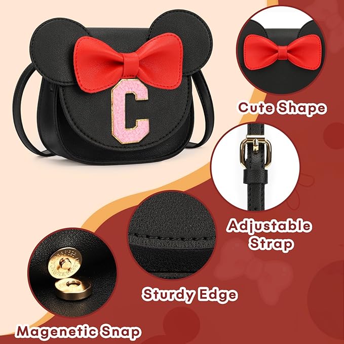 mibasies Toddler Purse Girl Gifts: Girls Birthday Gifts for 3-8 - Toys for Ages 2-4 Girls Mouse Ears Purse, Black, Letter C