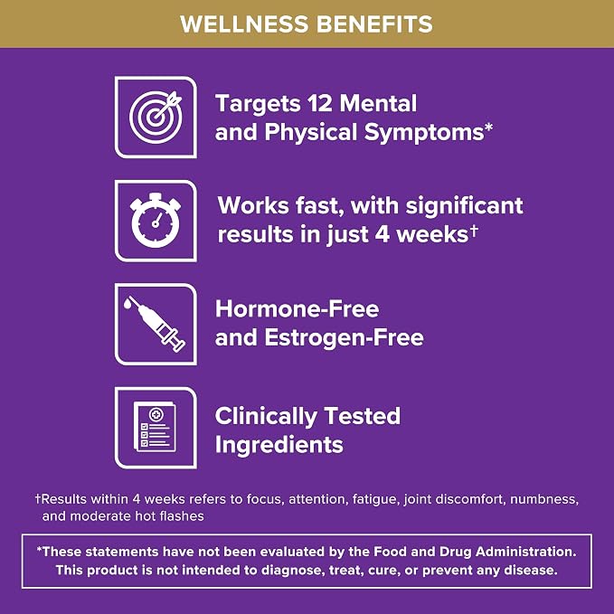 Qunol Menopause Relief Capsules, Peri to Post, Results in 4 Weeks, Hormone Free Support for Fatigue, Brain Fog, Hot Flashes, Night Sweats, Mood Swings & Sleep Disturbances, Plus Vitamin B6, 60 Count