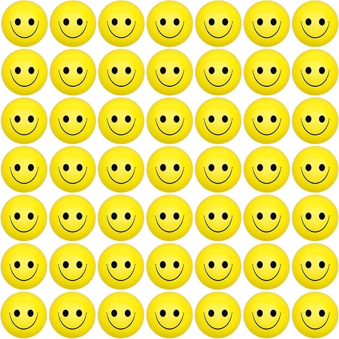 96 Pack Smile Face Stress Balls Bulk 2 Inch Funny Face Stress Relief Balls Yellow Mini Squeeze Balls Foam Smile Face Toys for Finger Exercise, School Prizes, Party Bag Fillers