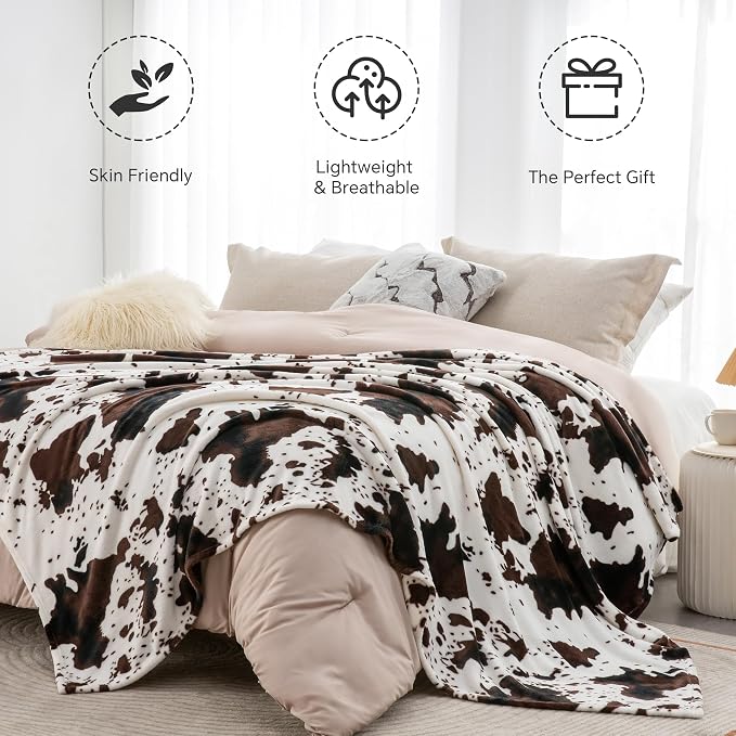 BEDELITE Fleece Blanket Soft Plush Throw for Couch Brown Cow 50"x60" | Ultra Soft Fleece, Plush Microfiber, Lightweight Warmth, All Season Comfort, Western Decor, Machine Washable, Couch Sofa Bed
