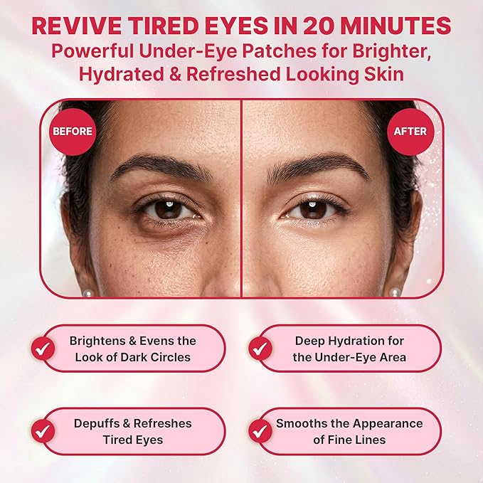 19/90 PDRN Revitalizing Hydrogel Eye Patches for Dark Circles & Puffiness - Pink, Caffeine, Hyaluronic Acid, Hydrating Treatment for Women - Under Eye Mask, Brightening, Cooling - Pink (15 Pairs)
