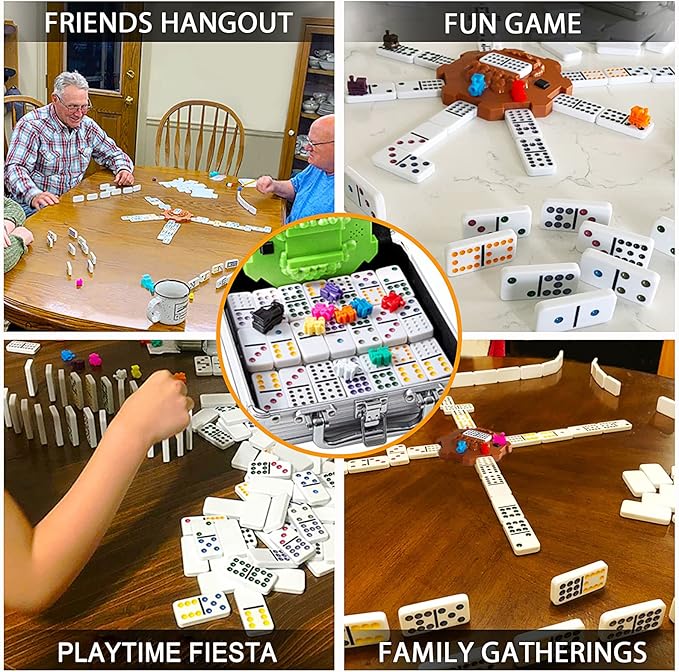 Yinlo Mexican Train Dominoes Set with Sound Effects, Mexican Train Dominoes Game for Travel, 91 Tiles Double12 Colored Dominoes Game Set with Aluminum Case