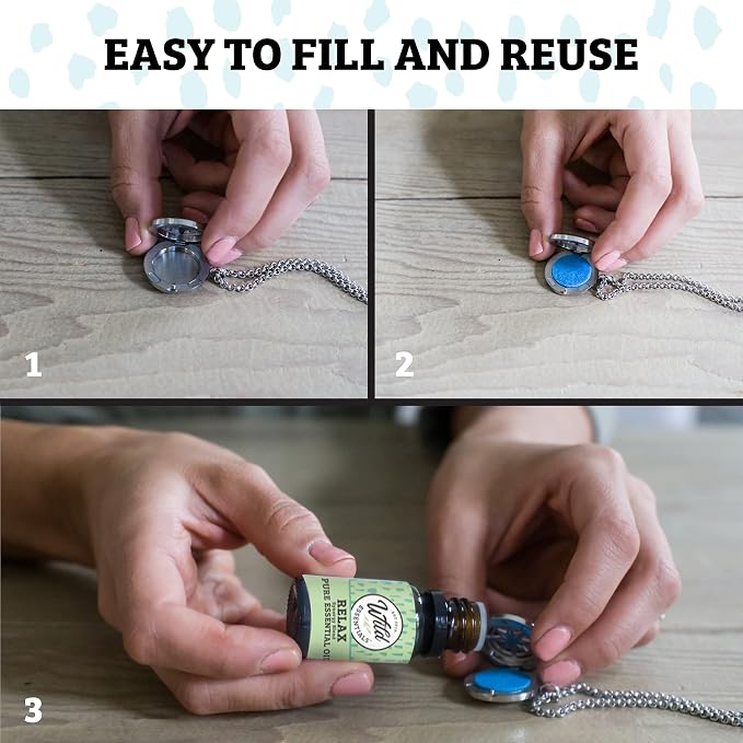 Wild Essentials Dragonfly Diffuser Necklace Kit – Nickel Free Alloy Hinged Locket Pendant, 12 Color Pads (17mm) – Includes Inner Calm & Relax Blends (2 x 10ml) – USA Made Oils – Family Company