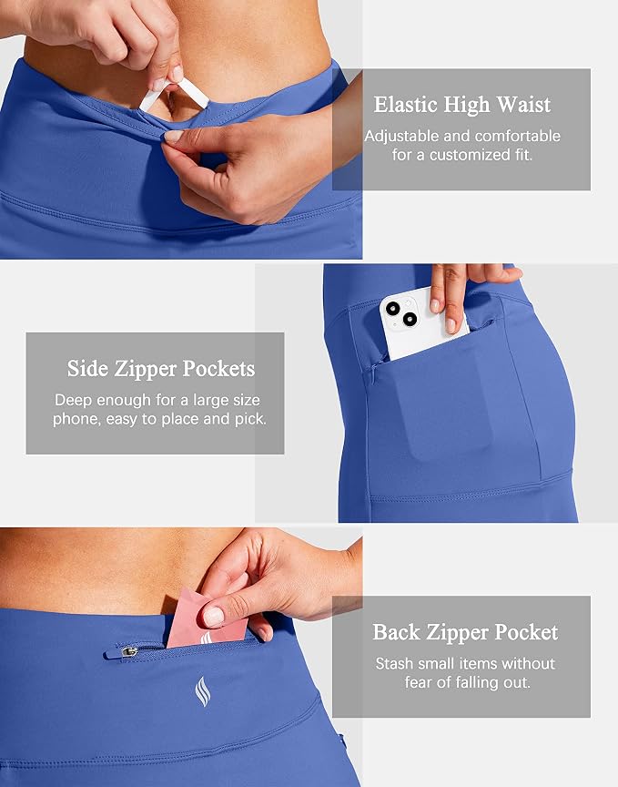 19" Ruffled Golf Skirts for Women | 3 Zipper Pockets, Knee Length, High Waisted, Long Skorts for Athletic, Casual, Tennis, Pickleball