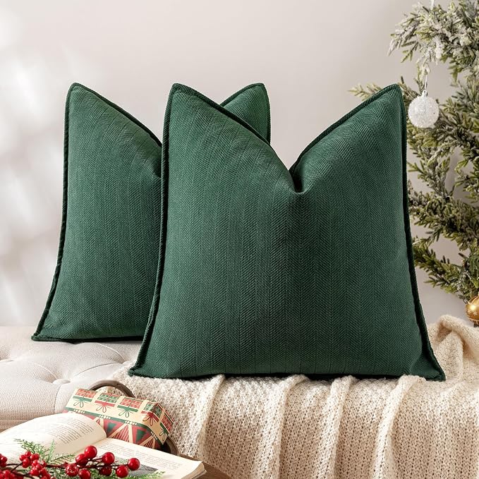 MIULEE Pack of 2 Green Decorative Chenille Pillow Covers 20x20 Inch | Soft Couch Throw Pillows,Farmhouse Cushion Covers with Elegant Design for Sofa,Bedroom,Living Room,Spring Home Decor
