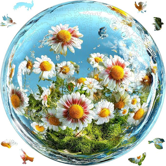 Ixfyloop Wooden Puzzles for Adults Wood Puzzles Adult Daisy Puzzle Wood Puzzles for Adults Wooden, Flower Puzzle Adult Wooden Puzzles,Unique Design Birthday Gift 500 Pieces 16.5x16.5 Inch