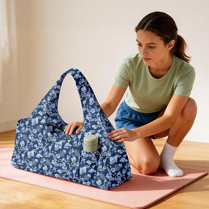 Women's Yoga Bag with Yoga Mat Carrier - Large Mat Pocket Fitness Tote for Pilates, Gym, Travel, Office & Beach
